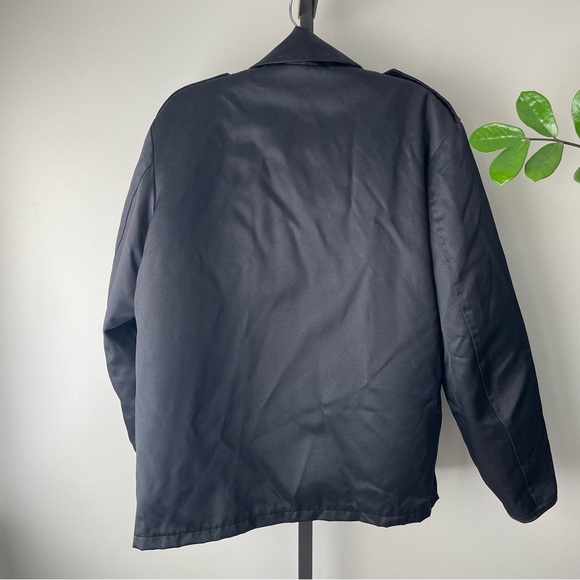 Vintage Canadian Police Zip Bomber Style Jacket Shiny Black 90s 1990s Men’s XL - Picture 2 of 12